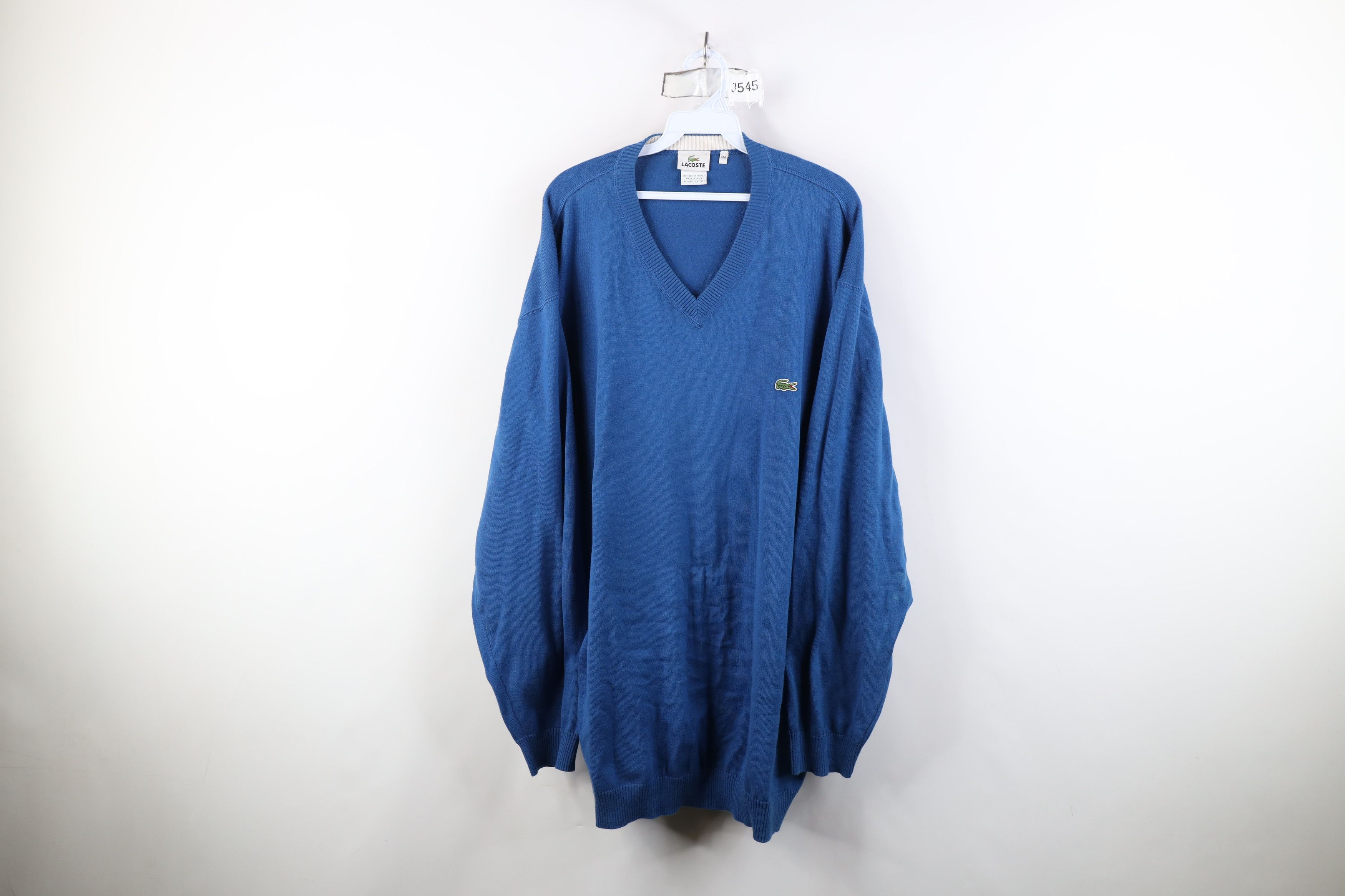 Lacoste Lacoste Distressed Croc Logo Cotton Knit V-Neck Sweater Blue Size US XXL / EU 58 / 5 - 1 Thumbnail