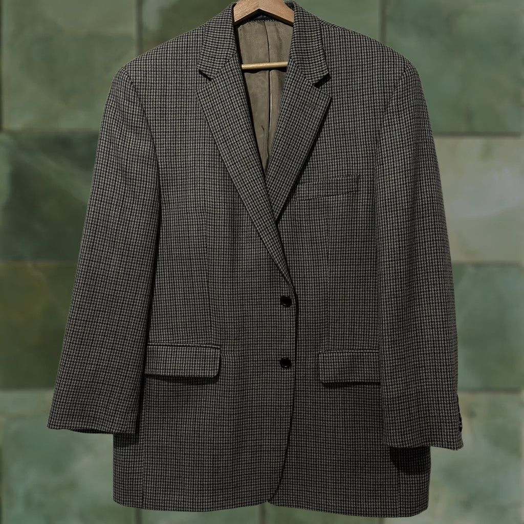 Ralph Lauren VINTAGE Polo Ralph Lauren Sport Houndstooth 100% Lambs Wool Blazer Jacket 44L Mens Brown Wool Button Lined Coat Size US XXL / EU 58 / 5 - 1 Thumbnail