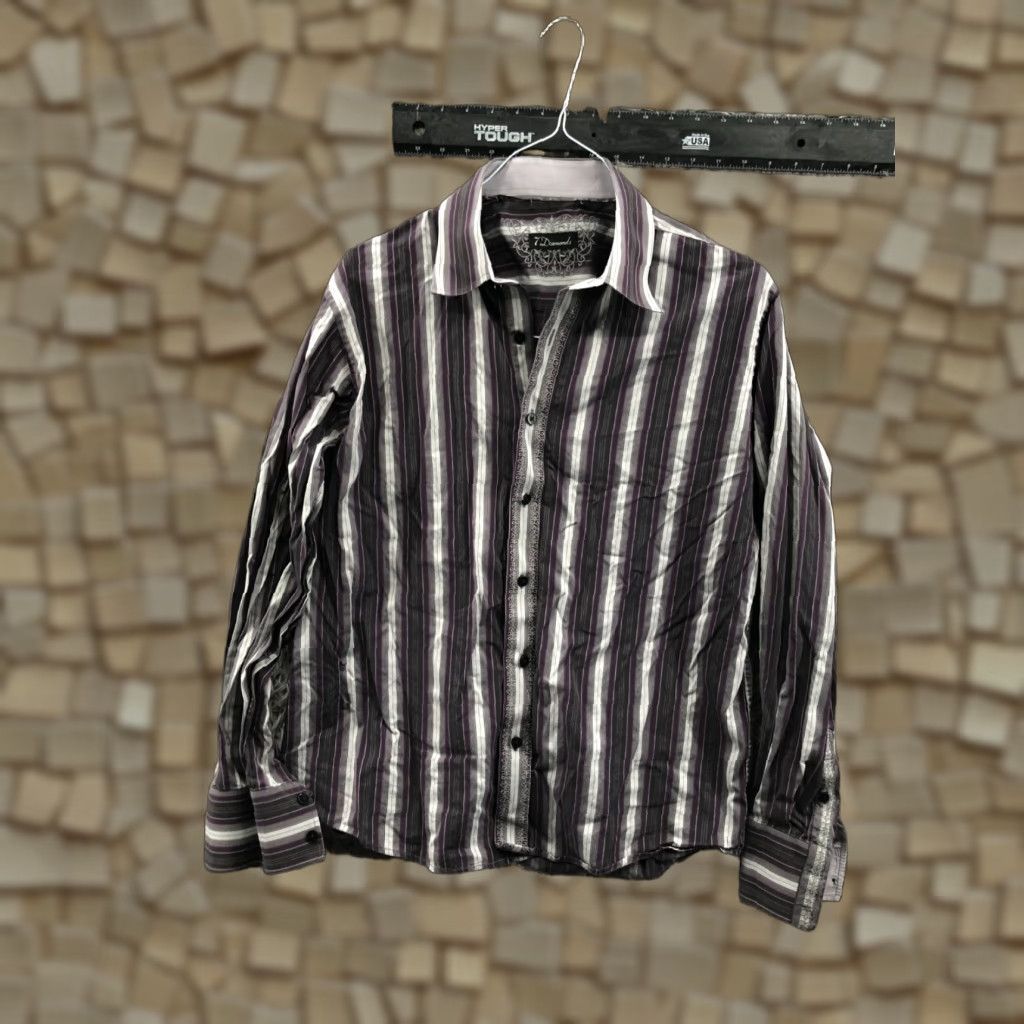 Vintage 7 Diamonds Shirt L Purple Striped Mens Long Sleeve Spread Collar Brand 7 Diamonds Button-Up Knit Size US L / EU 52-54 / 3 - 1 Thumbnail