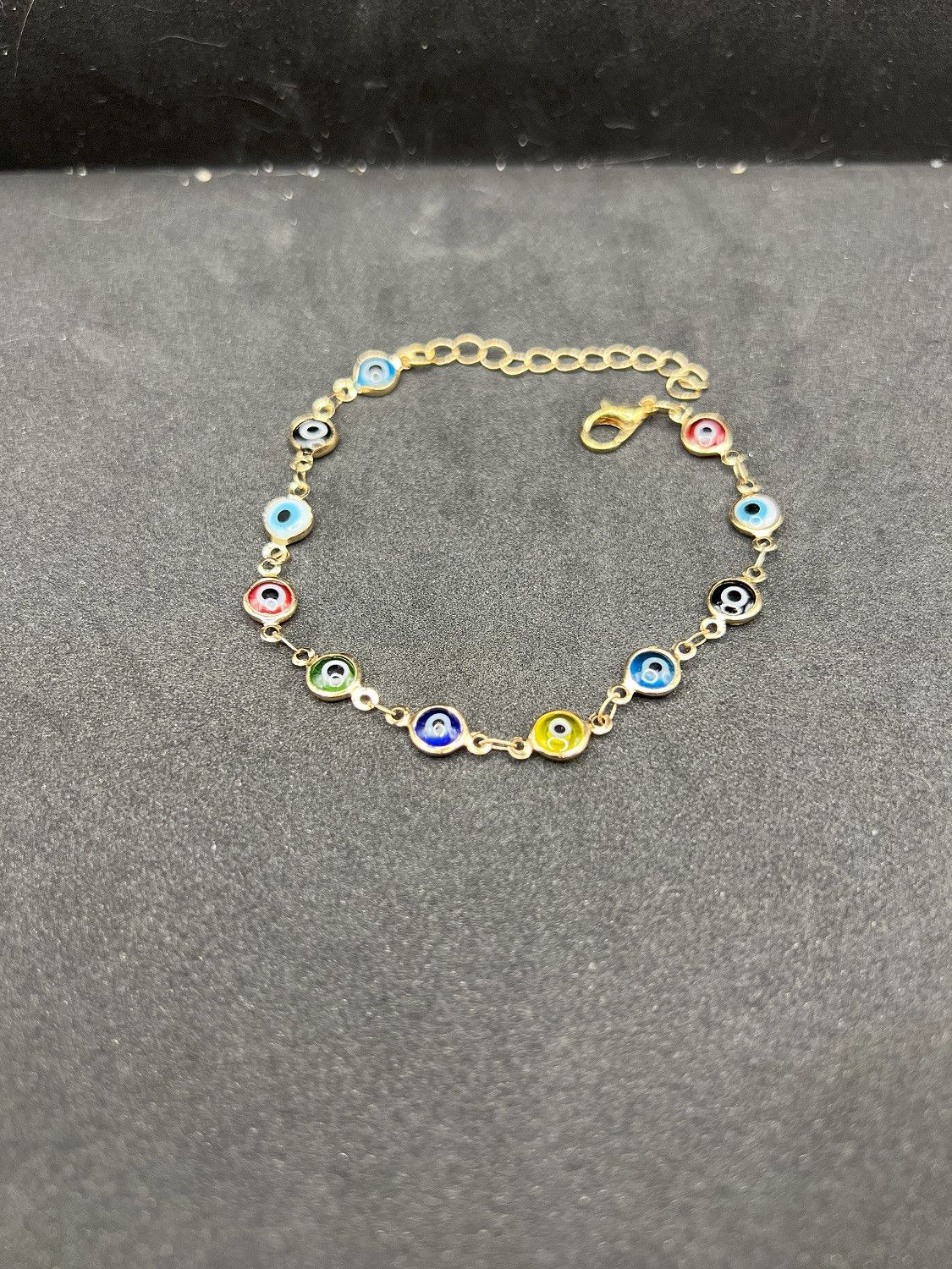 Jewelry Evil Eyes Glass Beads Gold Chain Bracelet Size ONE SIZE - 2 Thumbnail