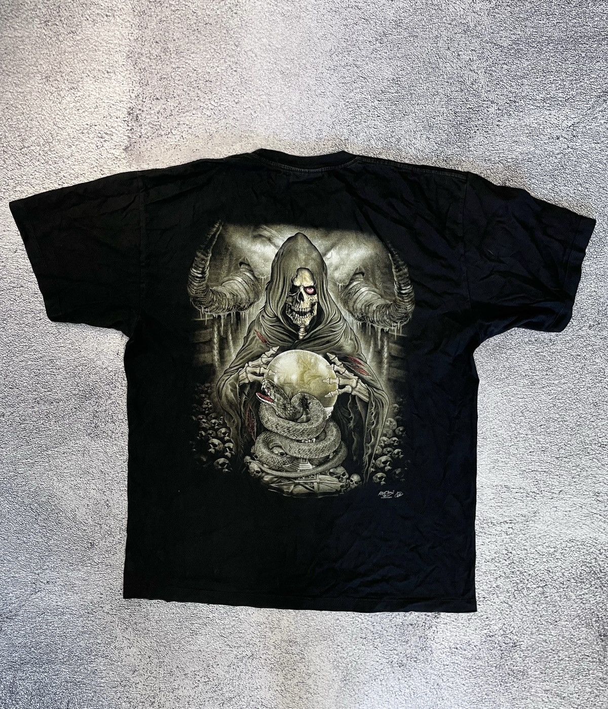 Vintage Rock Chang Grim Reaper Tee Gothic Skull Snake Double Print Size US XL / EU 56 / 4 - 2 Thumbnail