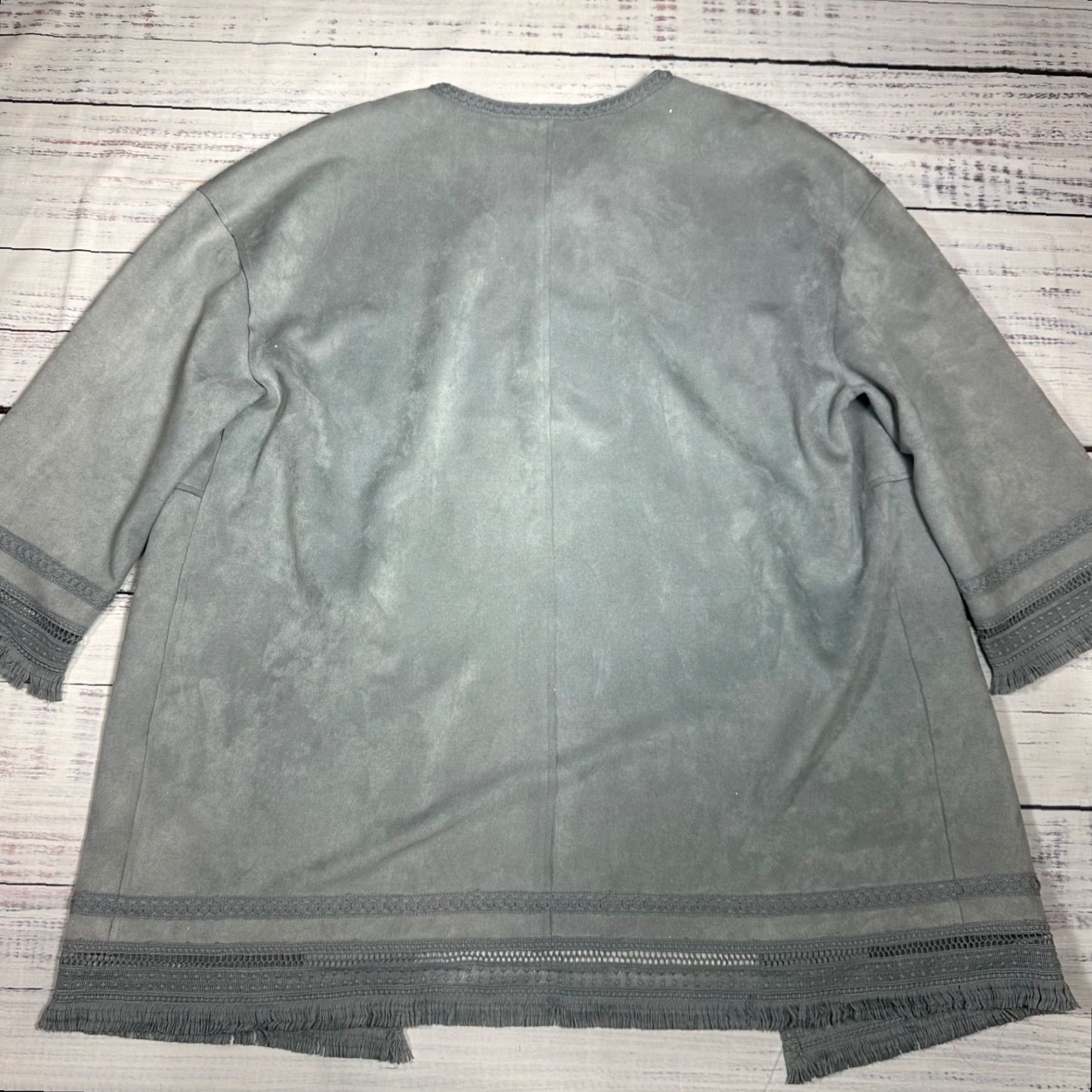 Vintage Marc New York Open Front Jacket 3/4 Sleeve Suede Gray Glitter Fringe Women M Jacket Size M / US 6-8 / IT 42-44 - 4 Thumbnail