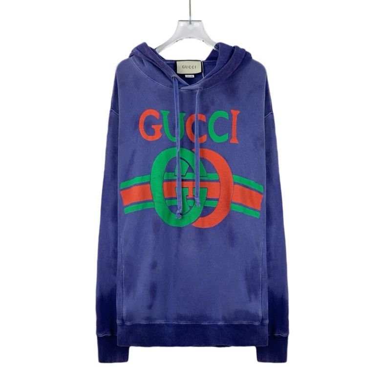 Gucci Gucci Blue logo letter print washed old cotton hooded draw Size US S / EU 44-46 / 1 - 1 Thumbnail