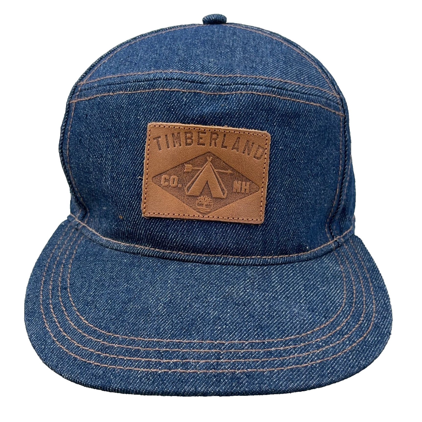 Timberland Timberland Hat Cap Leather Strap Back Denim Panel Patch Hiking Camp Adult Size ONE SIZE - 2 Thumbnail