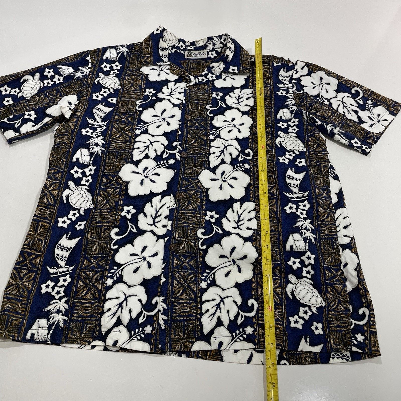 Reyn Spooner Aloha Republic Hawaiian Shirt M Blue White Floral Sea Turtle Size US M / EU 48-50 / 2 - 4 Thumbnail