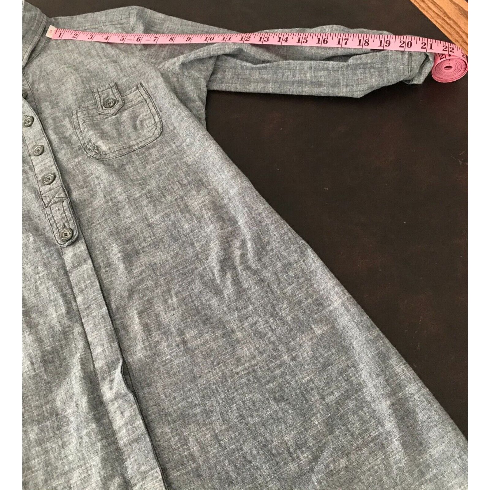 Anthropologie Anthropologie FEI Heather Blue Roll-Tab Chambray Shirt Dress Size S / US 4 / IT 40 - 10 Thumbnail