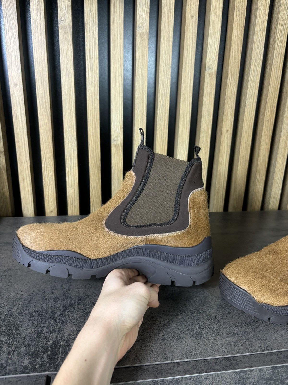 Designer × John Elliott VERY RARE John Elliott Chelsea Boots Pecan Calf Hair Limited Size US 12 / EU 45 - 6 Thumbnail