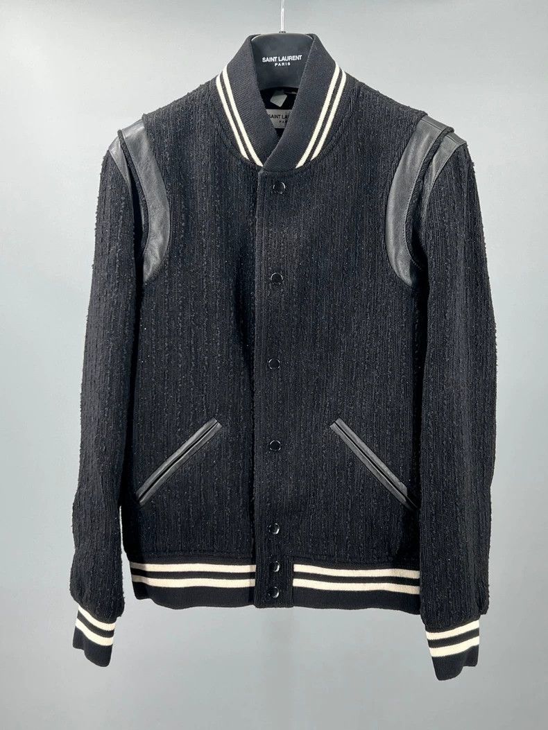 Yves Saint Laurent YSL Men's Black Wool Blend Bomber Jacket Size US M / EU 48-50 / 2 - 1 Thumbnail