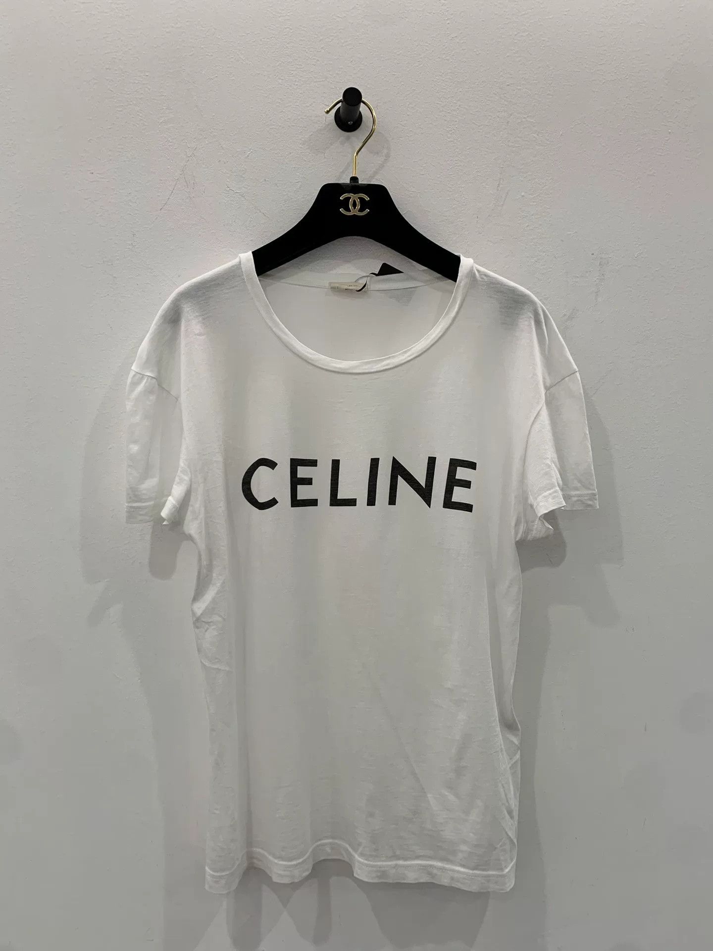 Celine Celine Black Logo White Short-Sleeve Tee L Size L / US 10 / IT 46 - 1 Thumbnail