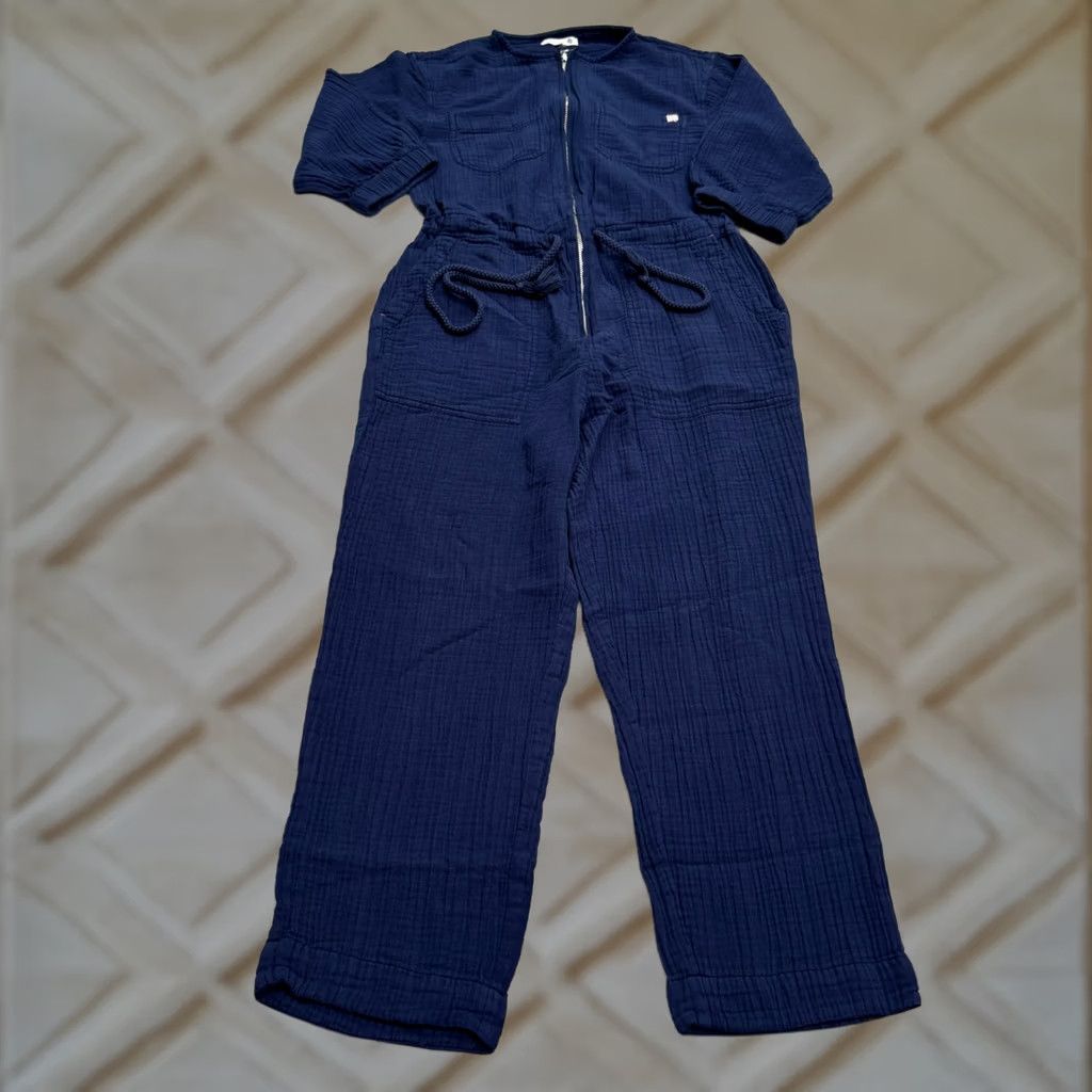 Sundry Sundry Cotton Gauze Zip Up Jumpsuit Womens 0 Navy Blue Drawstring Short Sleeve Jumpsuit Casual Women's Sundry Blue 0 XS? Size 25" / US 0 / IT 36 - 1 Thumbnail