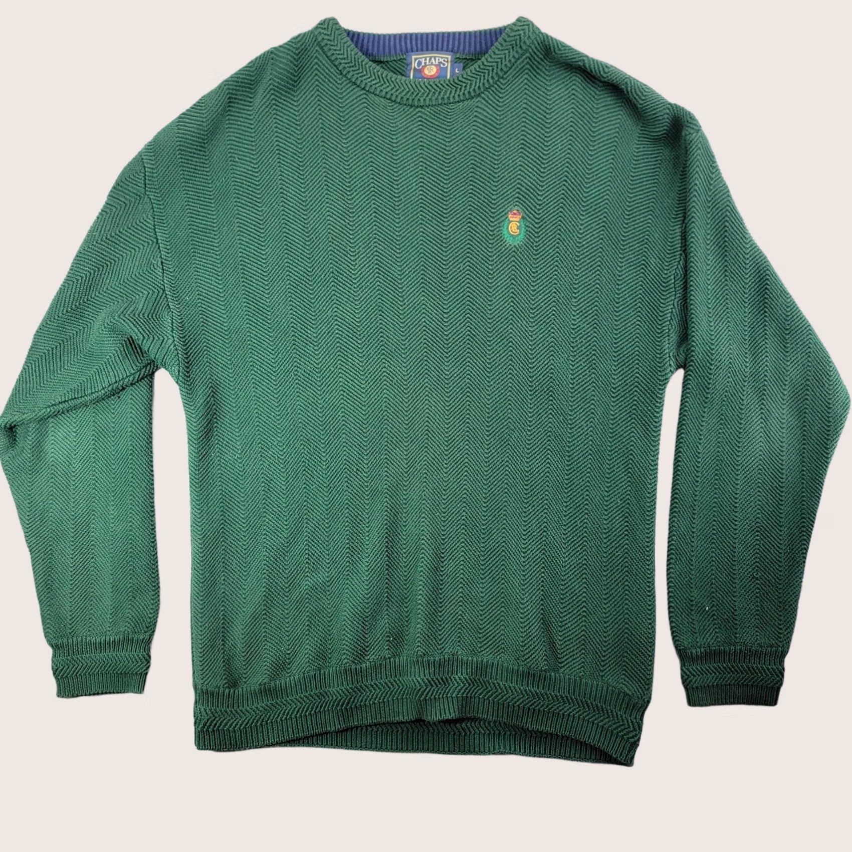 Ralph Lauren Chaps Ralph Lauren Sweater Mens Large Green Herringbone Crew Neck Pullover Logo Size US L / EU 52-54 / 3 - 1 Thumbnail