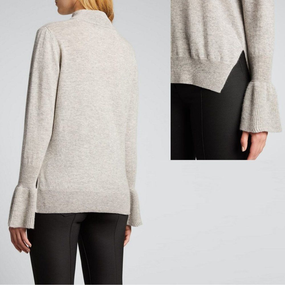 MILLY NWT New $350 Milly Wool Cashmere Ruffle Cuff Mock Neck Grey Size M / US 6-8 / IT 42-44 - 2 Thumbnail