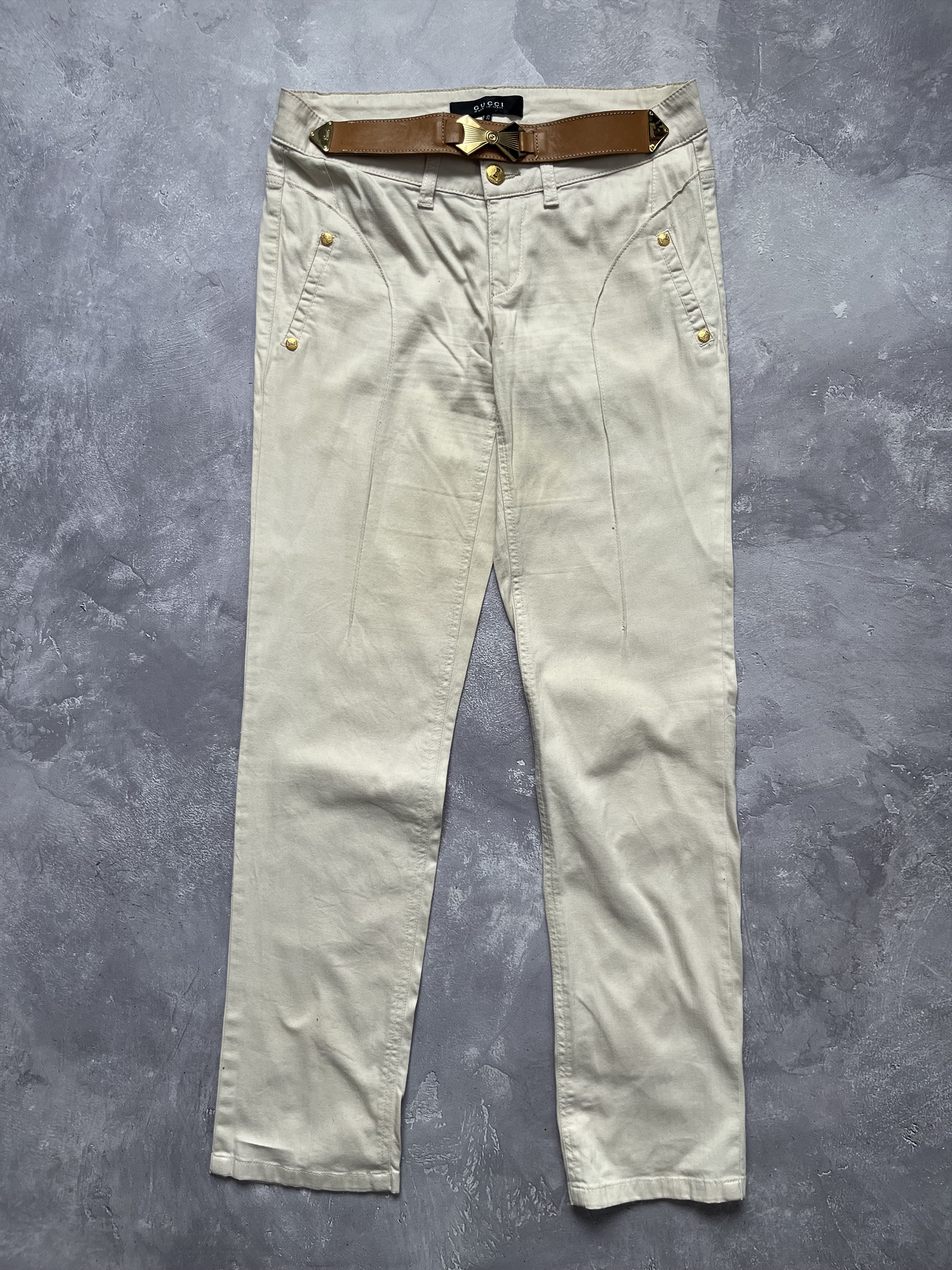 Gucci Gucci Era Tom Ford With Snap Buckle Logo Beige Pants Size 29" - 1 Thumbnail