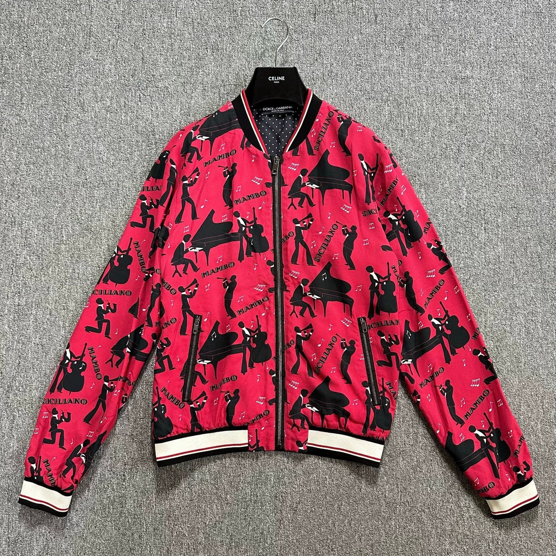 Dolce & Gabbana Red Musical Print Bomber Jacket Size US M / EU 48-50 / 2 - 1 Thumbnail