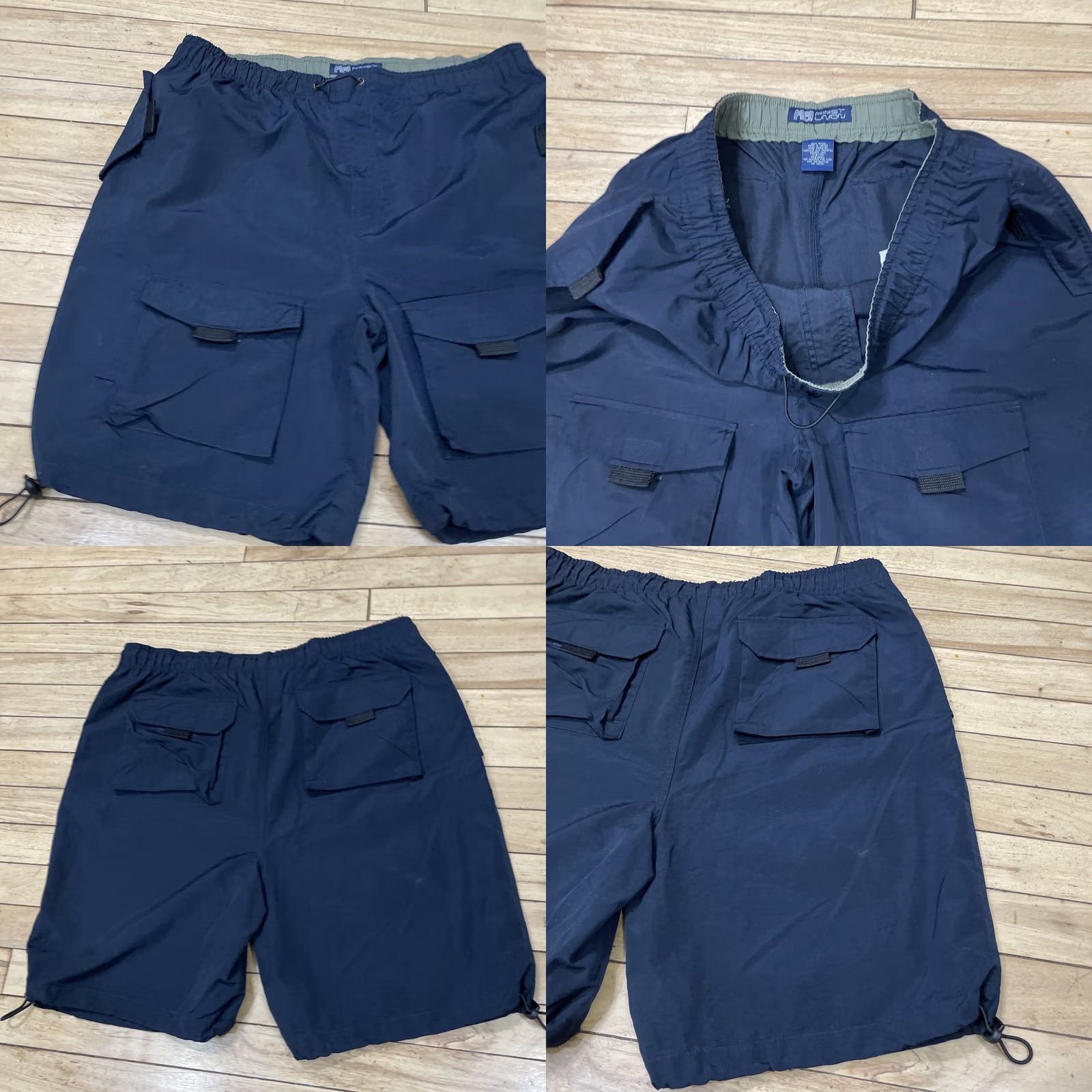 Vintage VINTAGE NAVY FIRST UNION Nylon Cargo Shorts Navy Blue Elastic Waist & Elastic Cinch Knee UAE Size US 33 - 10 Thumbnail