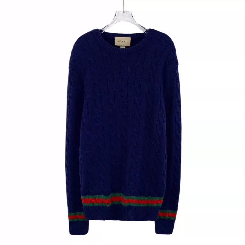 Gucci Dark blue striped twisted cashmere round-neck long-sl