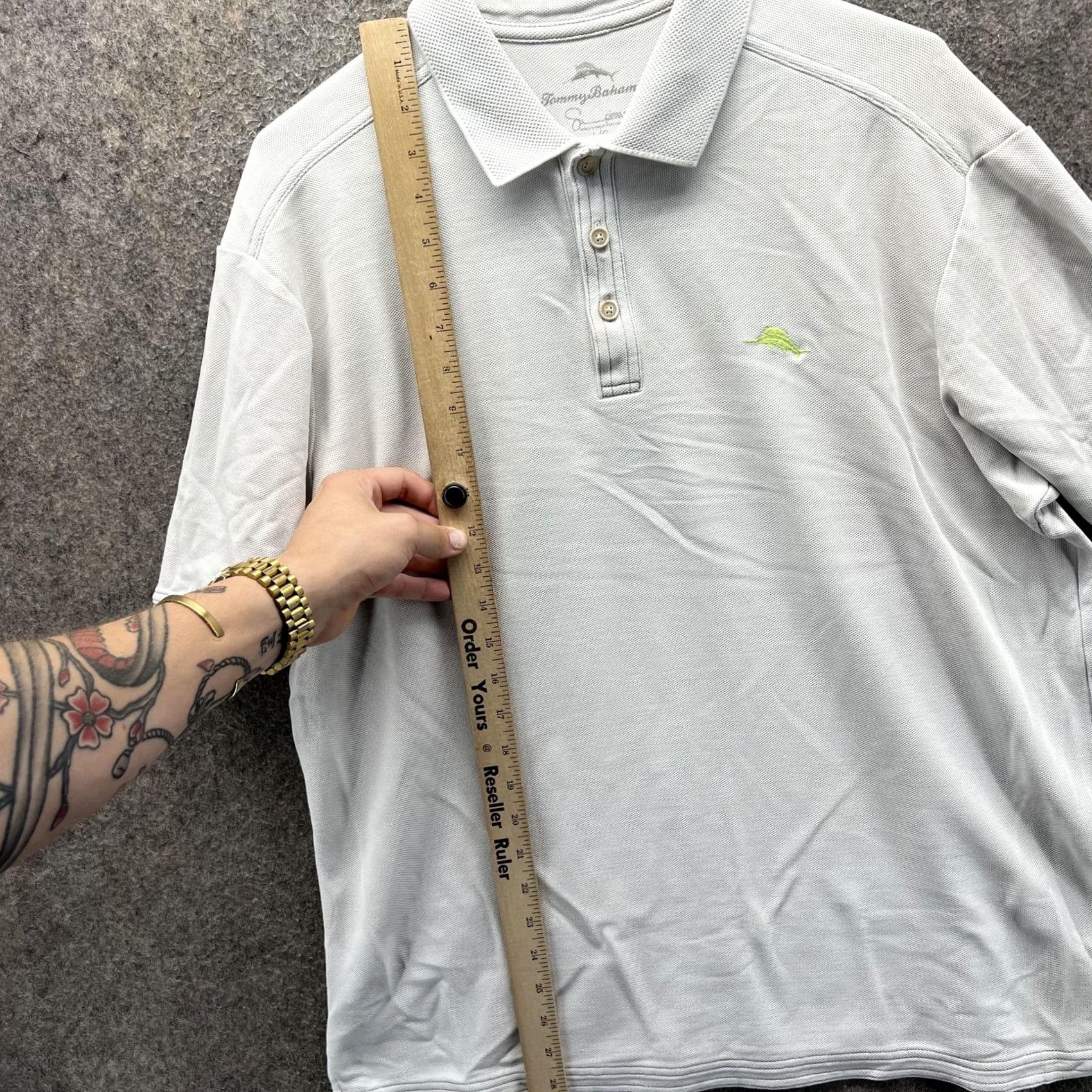 Tommy Bahama Tommy Bahama Shirt Mens L Gray Supima Cotton Polo Golf Casual Knit Polo Short Sleeve Ribbed Collar Marlin Logo Solid Pattern KnitRelaxed Fit Size US L / EU 52-54 / 3 - 7 Thumbnail