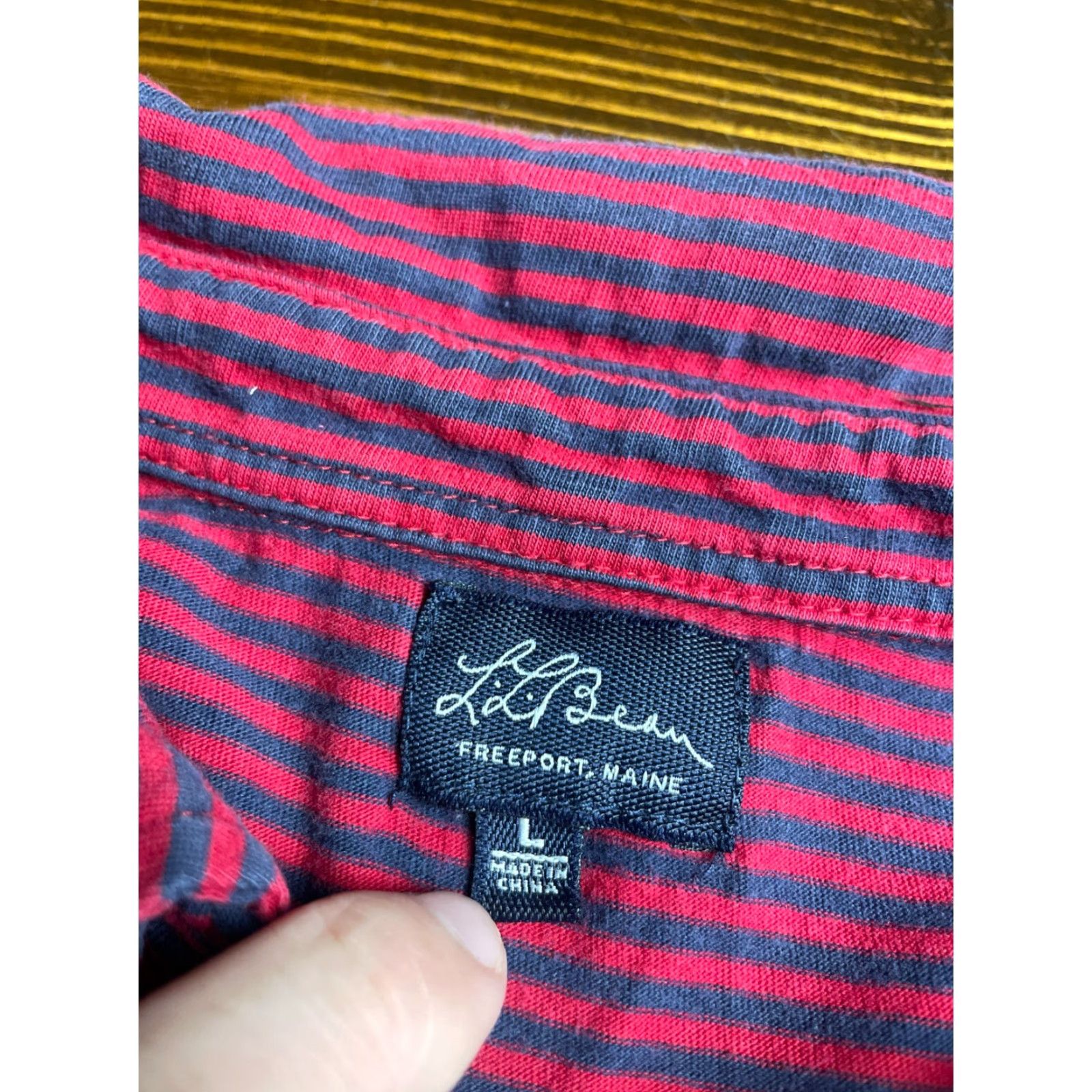 Vintage L.L. Bean Shirt Mens Large Polo Short Sleeve Striped Blue Red 100% Cotton Button Collared Vintage: No Size US L / EU 52-54 / 3 - 7 Thumbnail