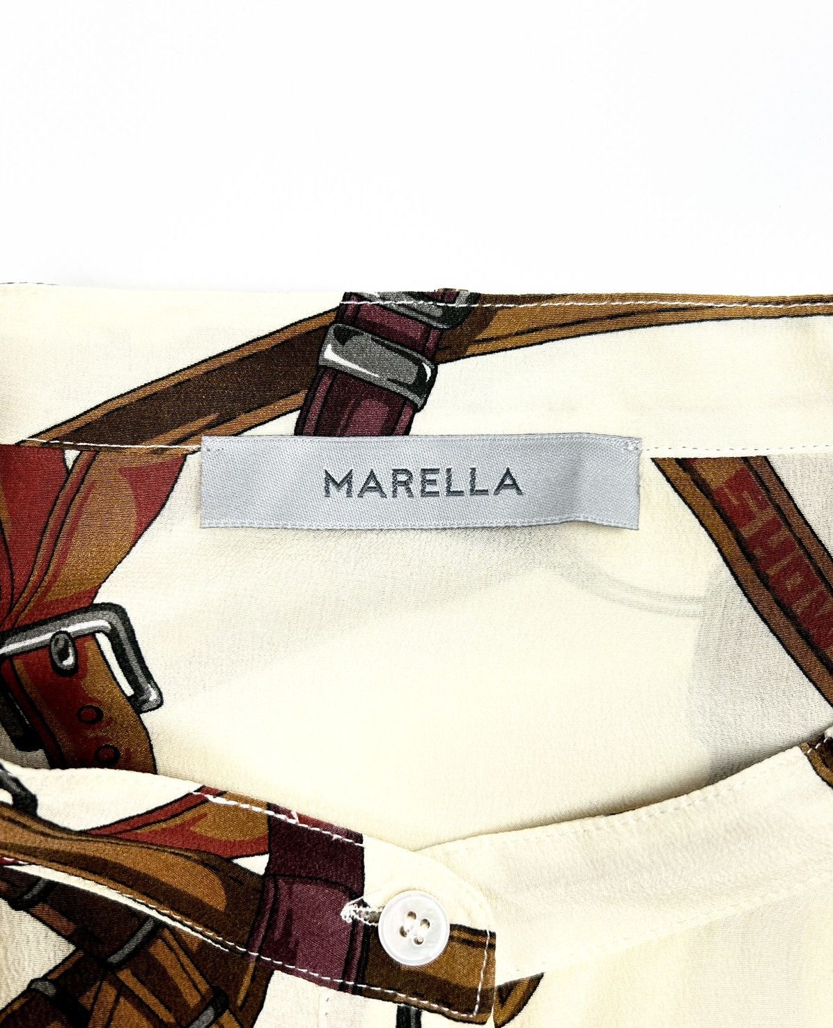 Marella Marella Silk Blouse Scarf Print Equestrian Hermes Style Size L / US 10 / IT 46 - 15 Thumbnail