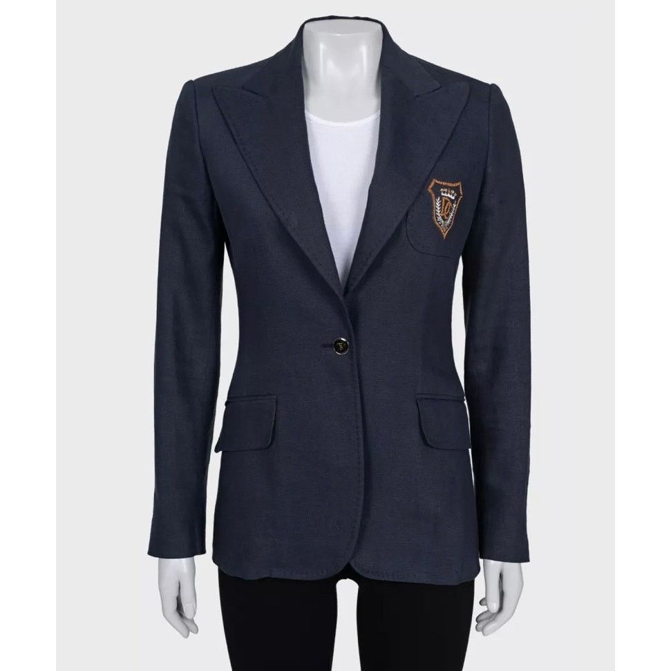Dolce & Gabbana Dolce & Gabbana Blue Linen Embroidered Jacket - IT38/XS Size XS / US 0-2 / IT 36-38 - 1 Thumbnail