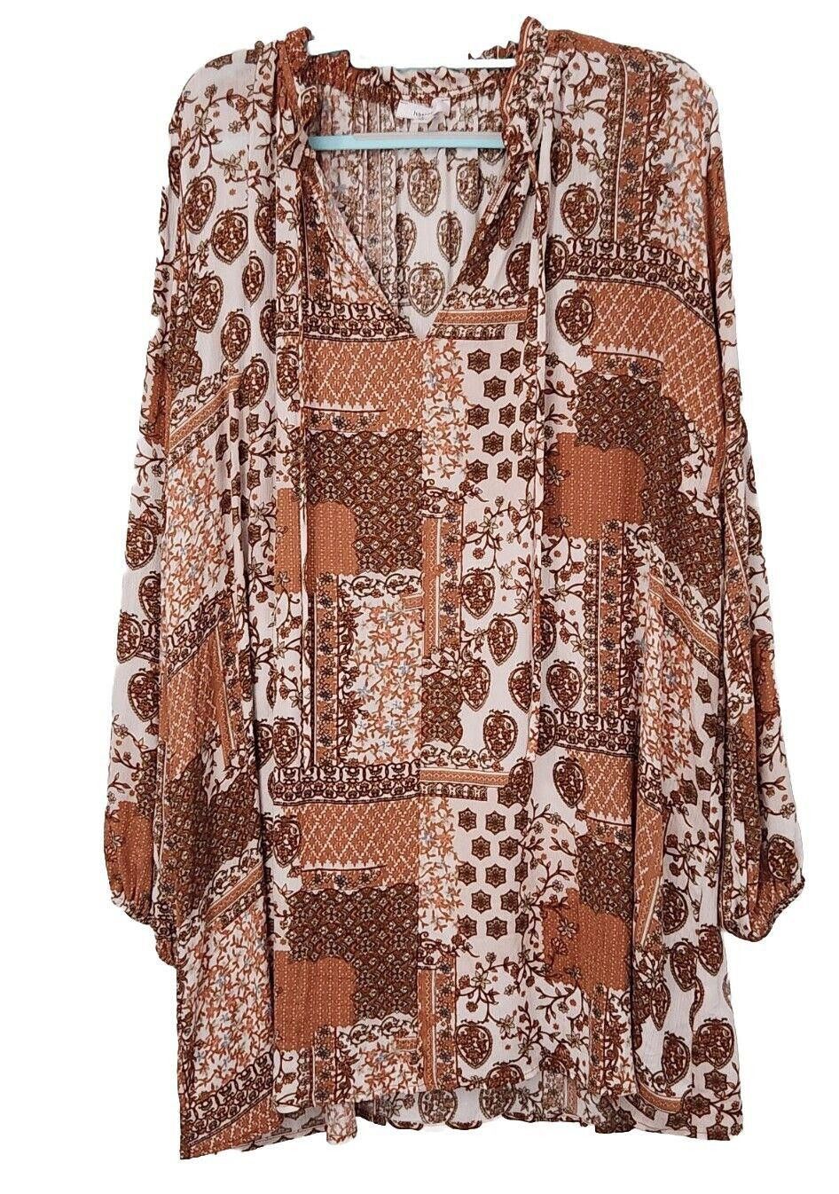 Designer Hashtag Dress Large Boho Hippie V Neck Long Sleeve Tunic Size L / US 10 / IT 46 - 1 Thumbnail