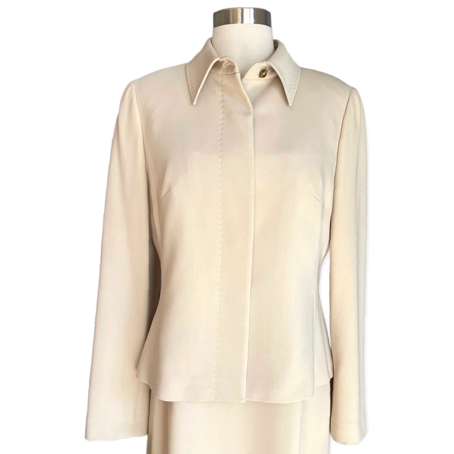 Max Mara VINTAGE MAX MARA 2pc Jacket & Maxi Long Dress Beige Suit Sz 10 Jacket Dress Women Size L / US 10 / IT 46 - 5 Thumbnail