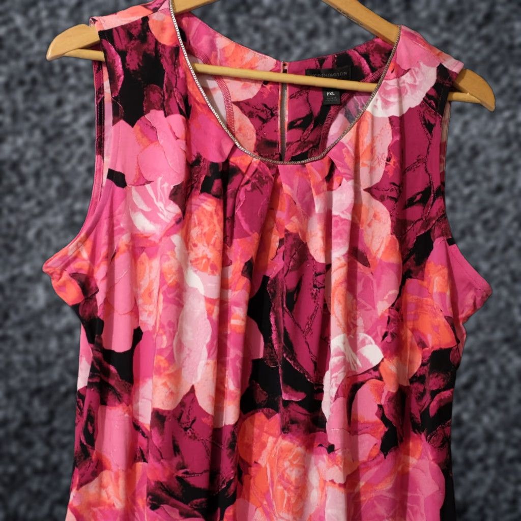Worthington VINTAGE Worthington Top Pink Floral Stretch Women's Petite PXL #A11-36 Size XL / US 12-14 / IT 48-50 - 1 Thumbnail