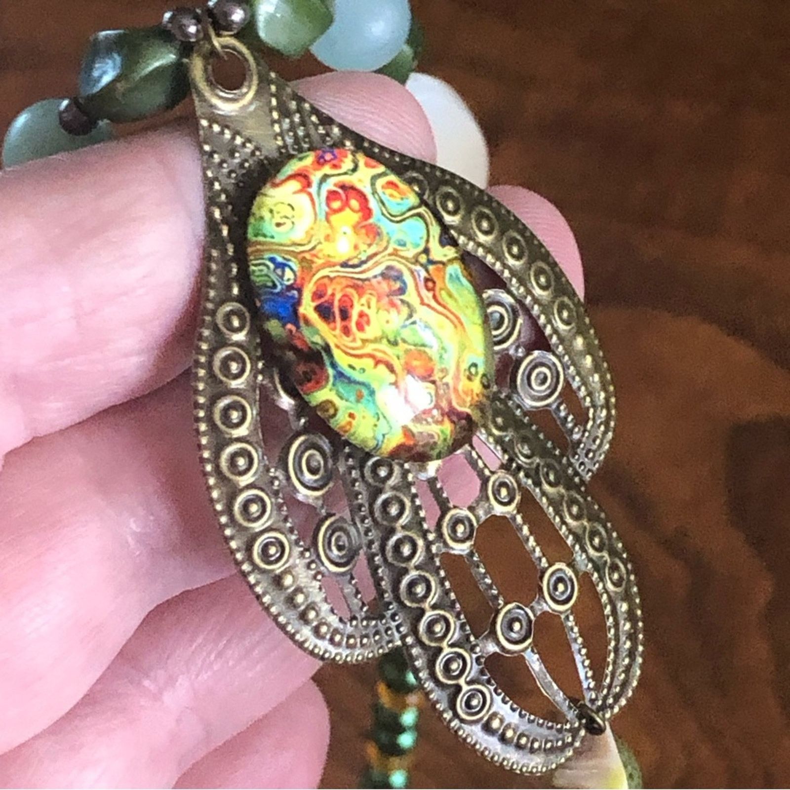 Handmade Handcrafted repurpose cabochon filigree Pearl necklace Size ONE SIZE - 9 Thumbnail
