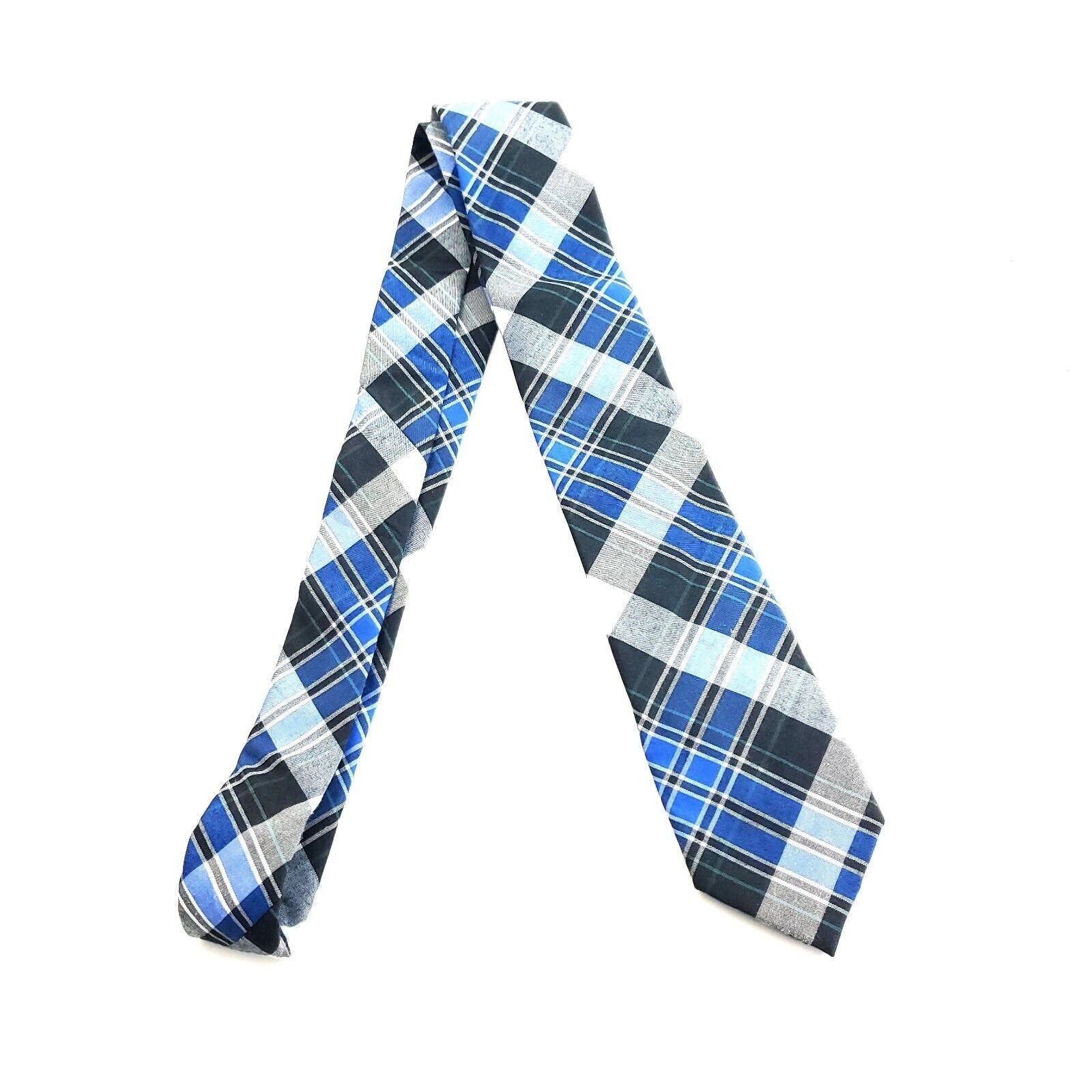 1901 1901 Blue Black Green Plaid Polyester Skinny Tie Size ONE SIZE - 6 Thumbnail