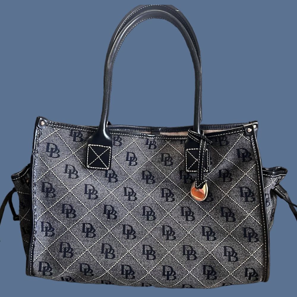 Dooney & Bourke Dooney & Bourke Denim Purse Bag Shoulder Bag Navy Beige 13.5” x 11” x 5.5” Medium Pockets Monogram Size ONE SIZE - 1 Thumbnail