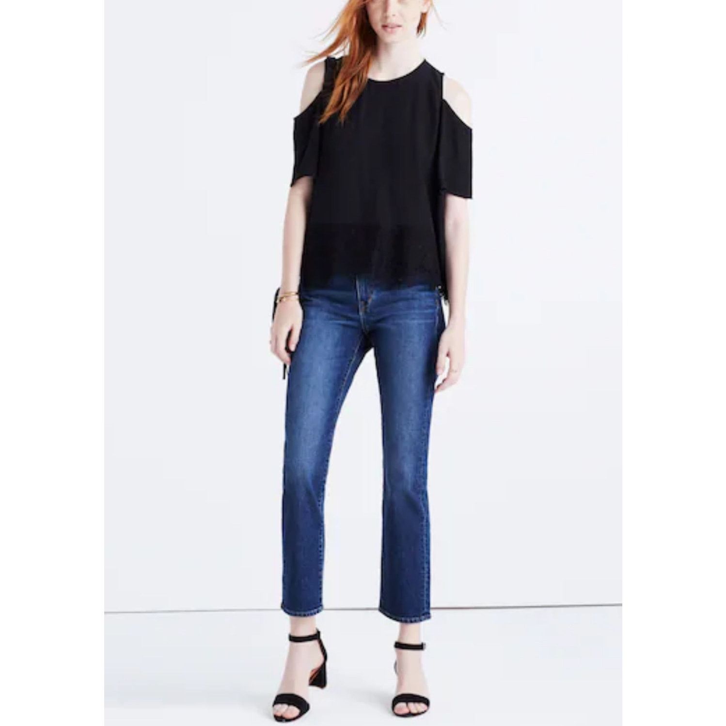 Madewell Madewell- Lace-Edged Silk Cold-Shoulder Top / xxs / black Size XXS / US 00 / IT 34 - 1 Thumbnail