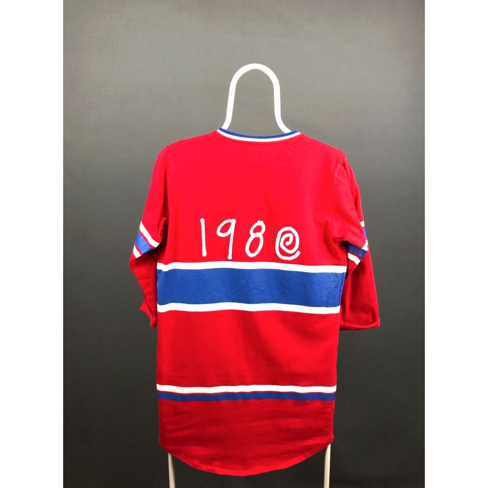 Vintage Stussy Men's T-Shirt S Red Cotton Striped 3/4 Sleeve Long Tee Shirt Jersey Logo Printed Size US S / EU 44-46 / 1 - 2 Thumbnail