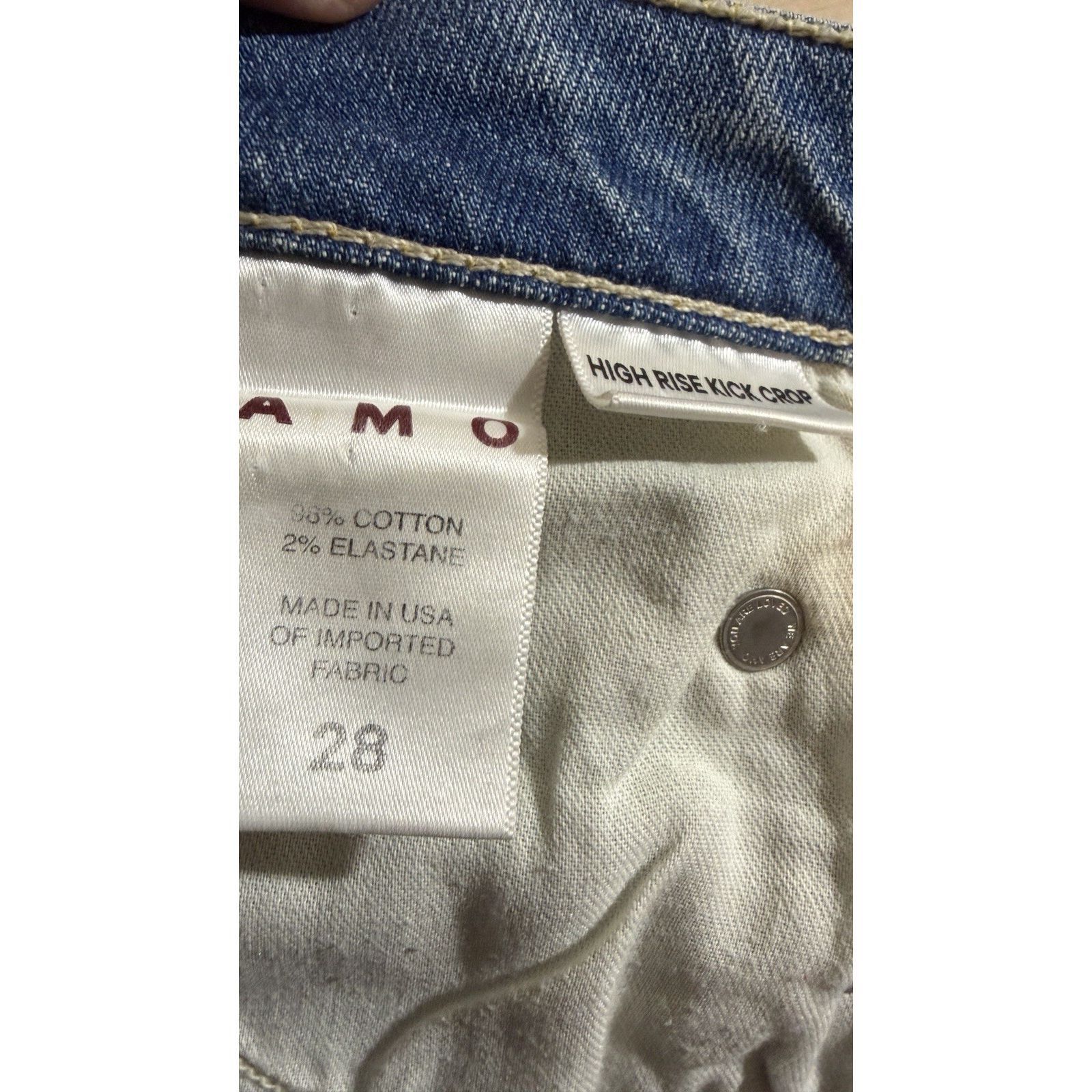 AMO AMO High Rise Kick Crop Jeans Womens 29 Blue Raw Hem 27 Inse Size 27" / US 4 / IT 40 - 4 Thumbnail