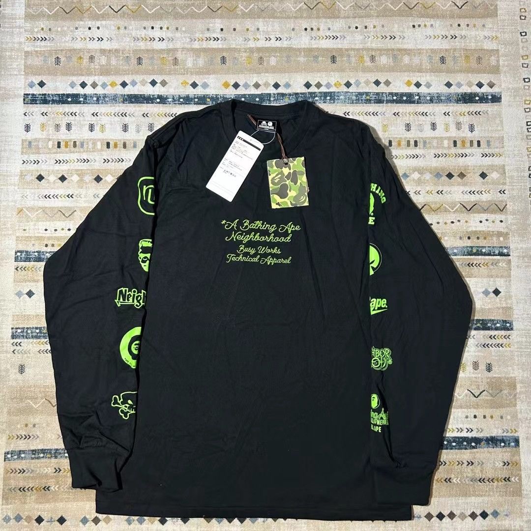 image of Bape X Nbhd L/s Tee in Black, Men's (Size Large)