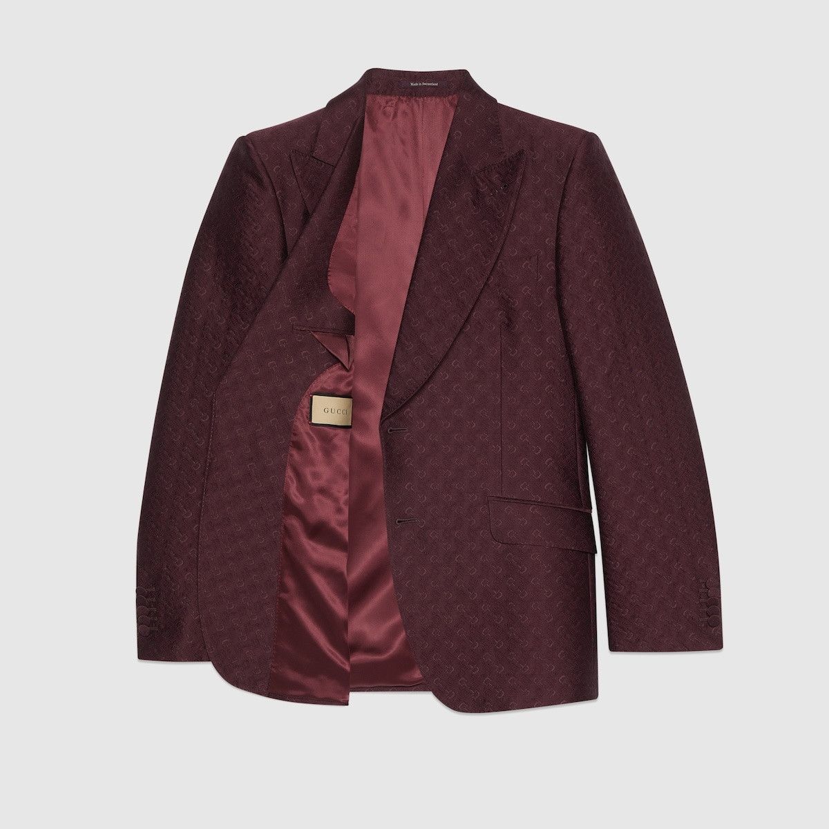 Gucci o1s1wg110125 Horsebit Wool Silk Jacquard Jacket in Burgundy Size US L / EU 52-54 / 3 - 7 Thumbnail