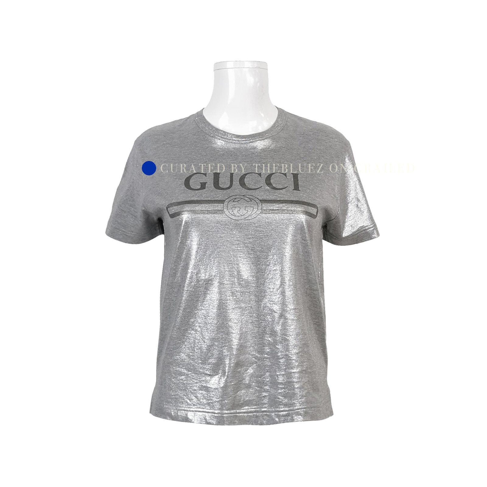 Gucci Metallic Logo T-Shirt in Gray Size US M / EU 48-50 / 2 - 1 Thumbnail