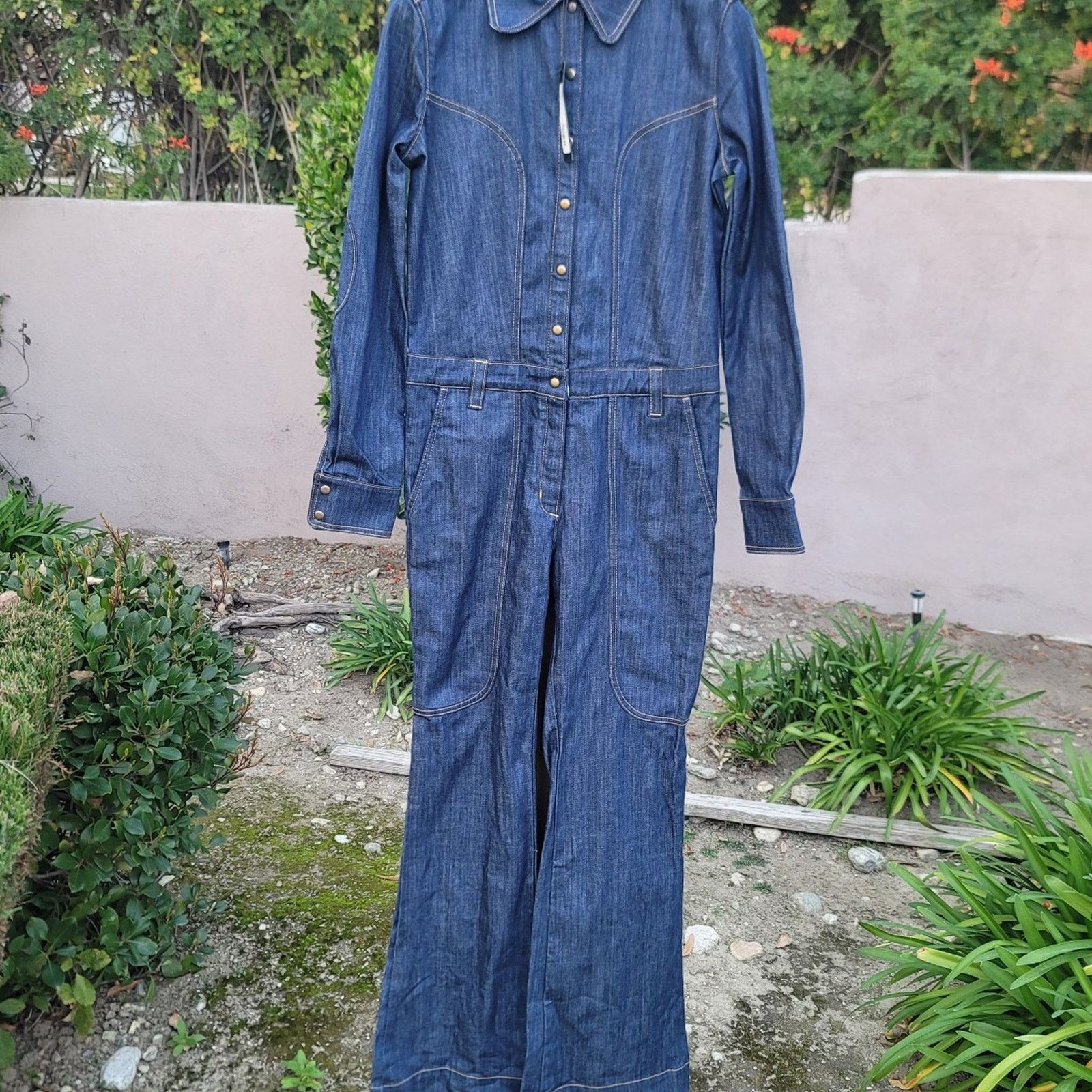 The Unbranded Brand Land Of Distraction 70’s Inspired Denim Flared Jumpsuit Size 26" / US 2 / IT 38 - 2 Thumbnail