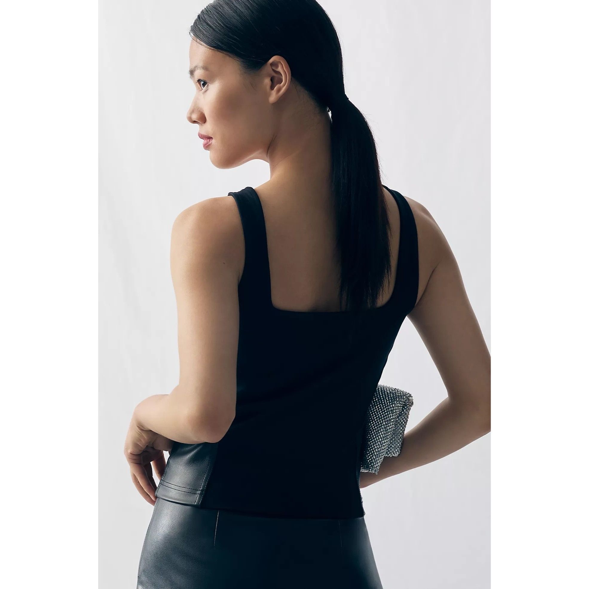 Anthropologie Maeve Black Faux Leather Corset Tank Top Size S / US 4 / IT 40 - 3 Thumbnail