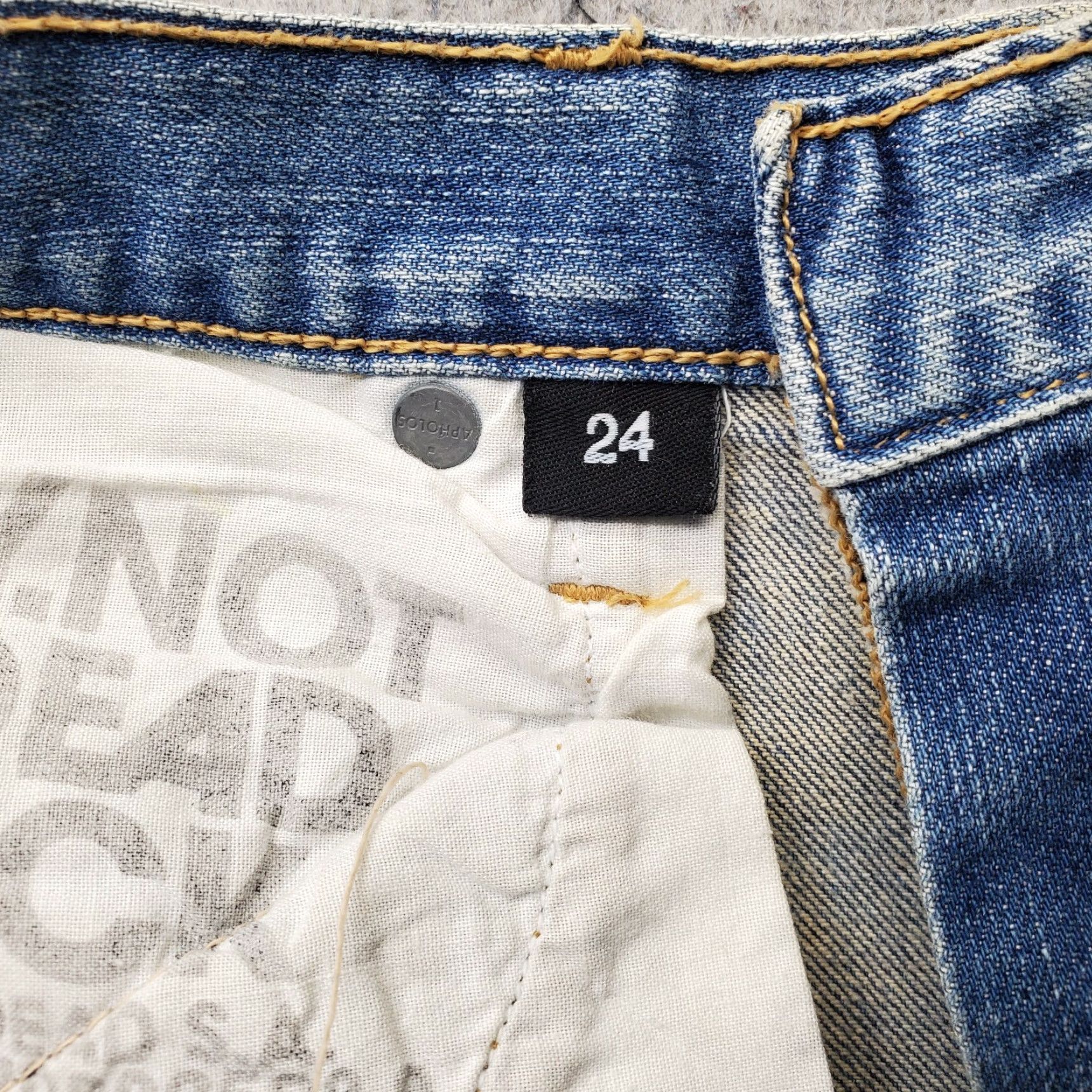 Vintage Ay Not Dead Jeans Womens 24 Blue Denim Leather Knee Patches Skinny Streetwear Womens Size 24 Jeans Size 42" / US 20 - 7 Thumbnail