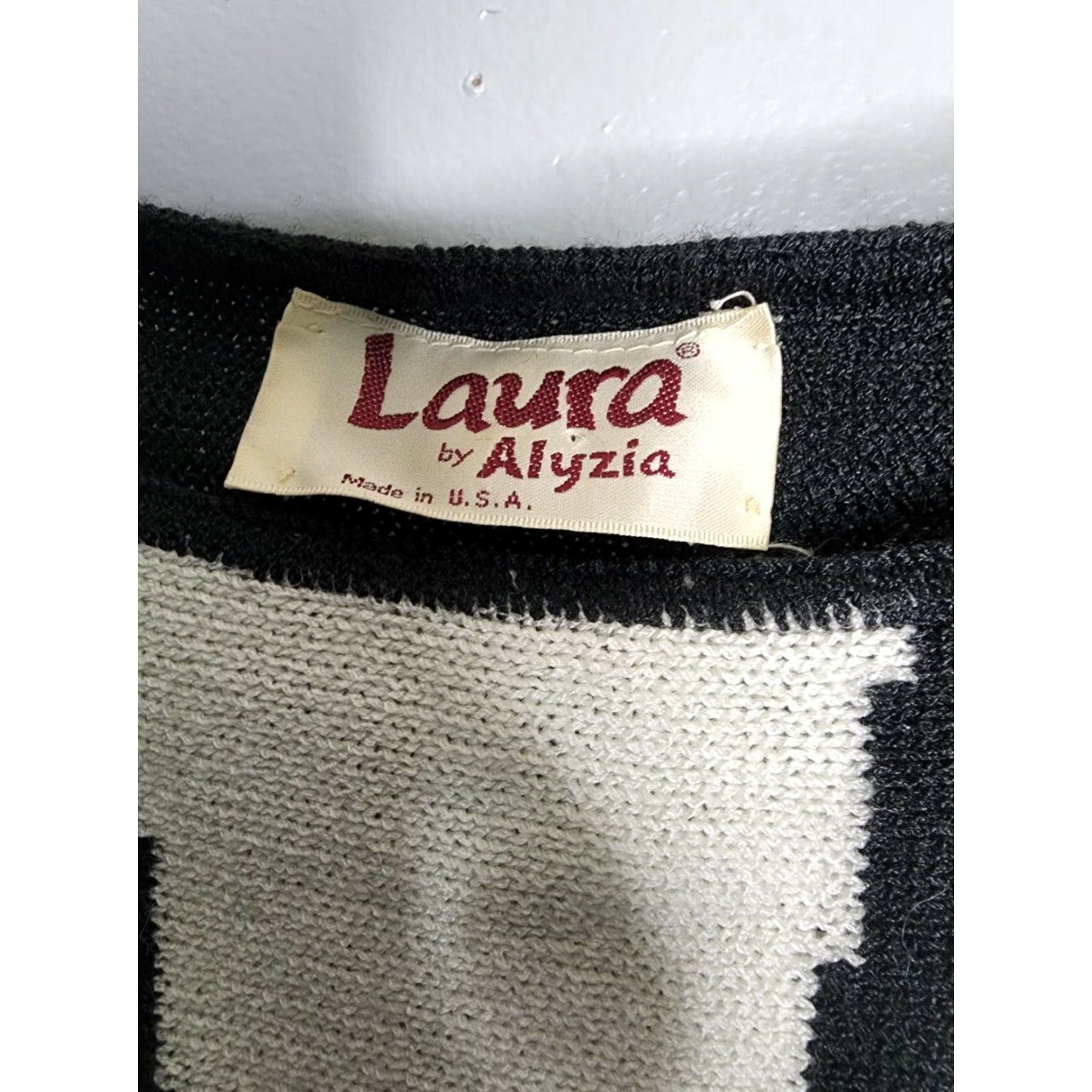 Vintage VINTAGE Laura by Alyzia M Pullover Knit Sweater Black White David Rose Style Sweater Womens M Black 1980s Full Set Clothing Size M / US 6-8 / IT 42-44 - 6 Thumbnail