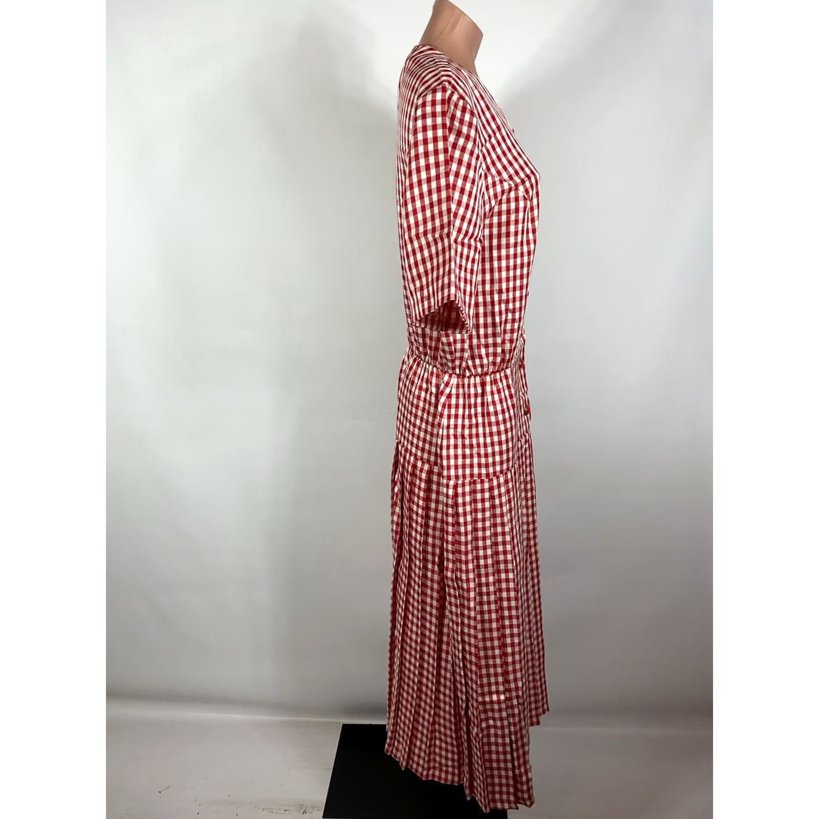 Vintage Vtg 80s Dress Western Cowgirl Red Checkered Midi A-Line Button Down sz L Size L / US 10 / IT 46 - 5 Thumbnail