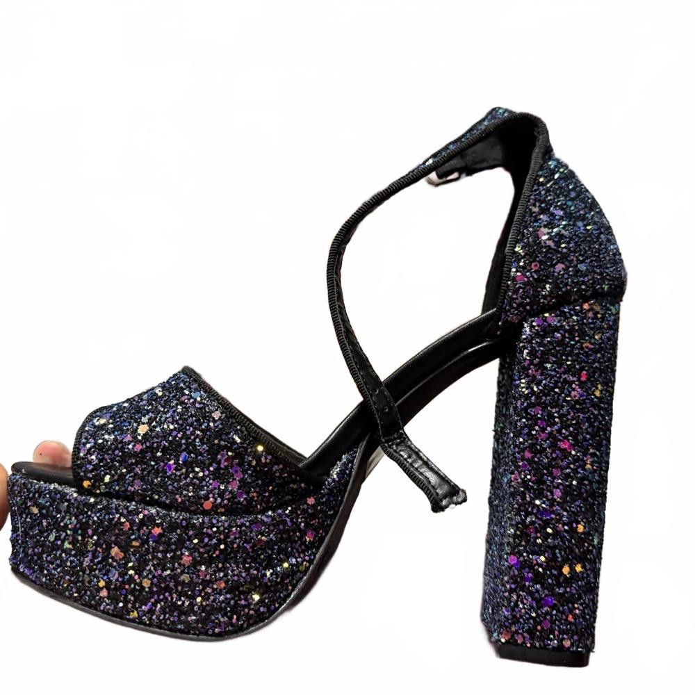 Designer Wild Diva Glitter Platform Heels - Sparkly Stiletto Sandals Size US 8.5 / IT 38.5 - 1 Thumbnail