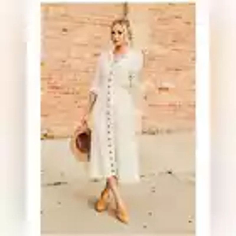 Free People Free People Diamond Head Embroidered Midi Dress Raw Linen Size XS / US 0-2 / IT 36-38 - 1 Thumbnail