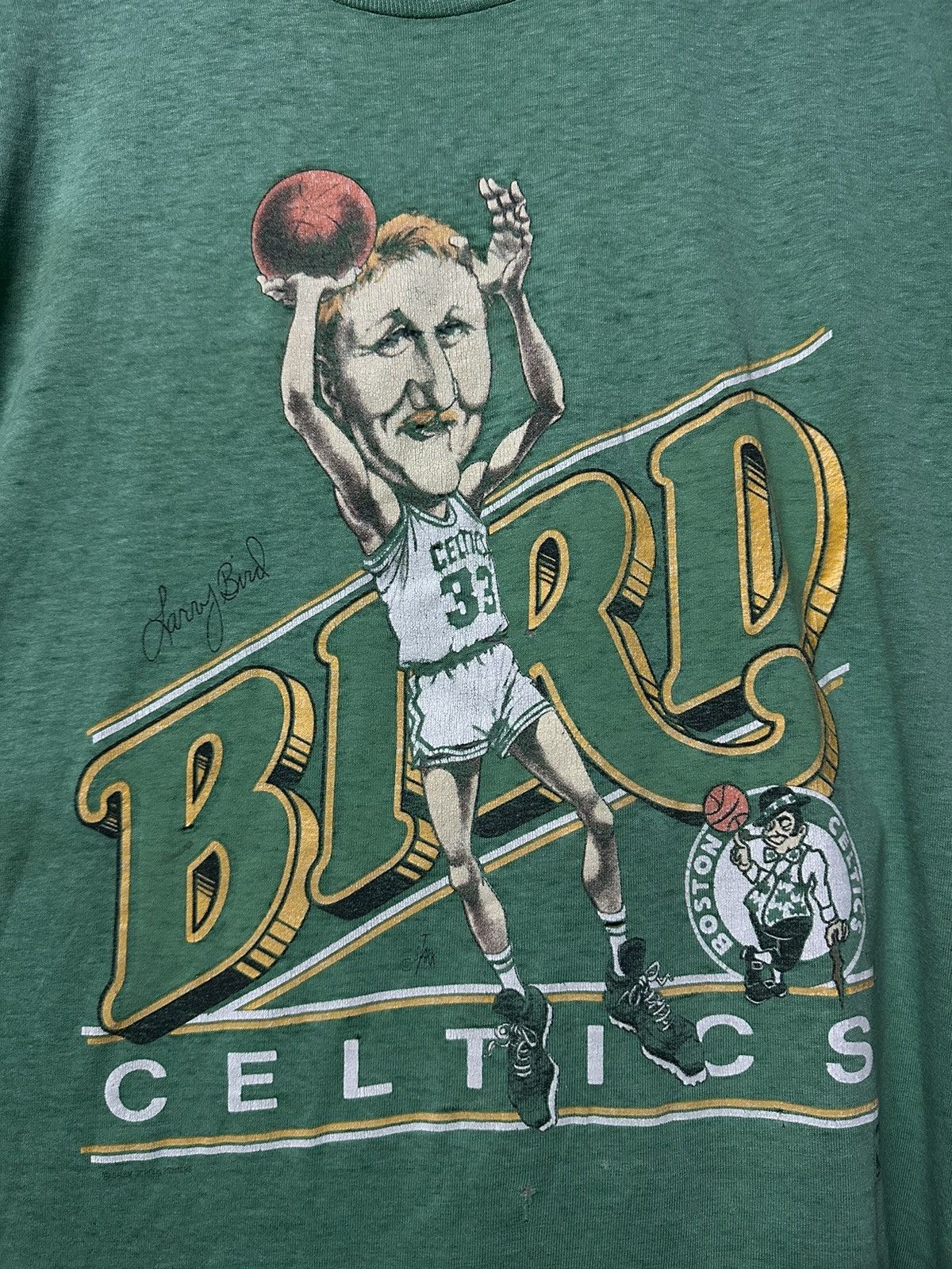 NBA × Vintage Vintage 80s Nba Larry Bird Distressed Single Stitch Tee Size US L / EU 52-54 / 3 - 2 Thumbnail