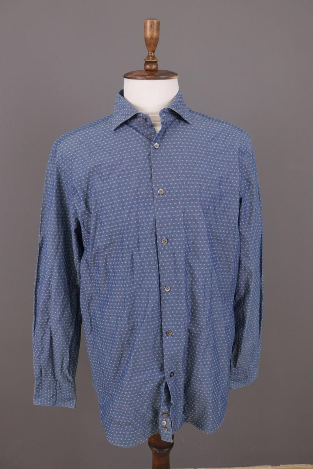 Designer Boggi Milano Custom Fit Blue Dotted Shirt Size XXL / 7 Size US XXL / EU 58 / 5 - 1 Thumbnail