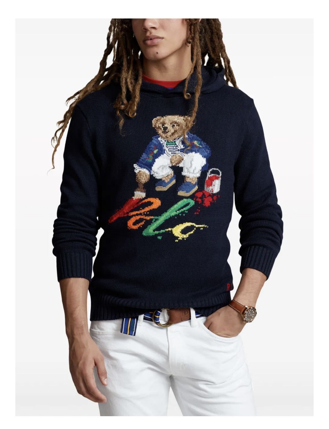 Polo Ralph Lauren Polo Ralph Lauren Polo Bear intarsia-knit hoodie medium navy Size US M / EU 48-50 / 2 - 3 Thumbnail