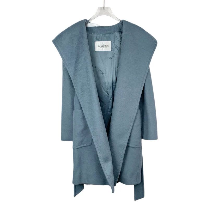 Max Mara Max Mara Blue hooded lapel belted cashmere coat Size XXS / US 00 / IT 34 - 1 Thumbnail