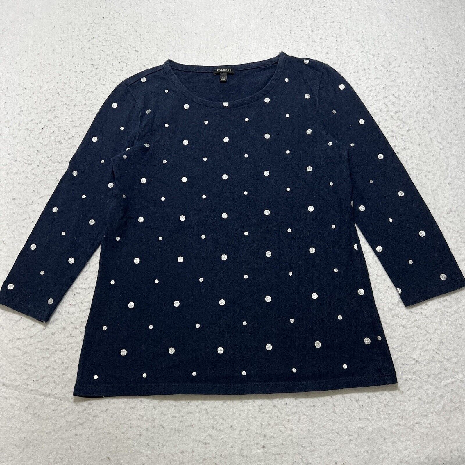Other Talbots XS Crewneck 3/4 Sleeve Blue Silver Polka Dot T Shirt Size XS / US 0-2 / IT 36-38 - 1 Thumbnail