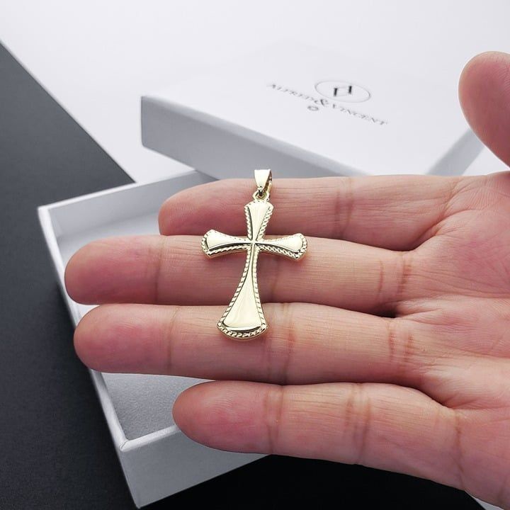 Other Milgrain Flared Cross Crucifix Real 14k Yellow Gold Pendant Size ONE SIZE - 3 Thumbnail