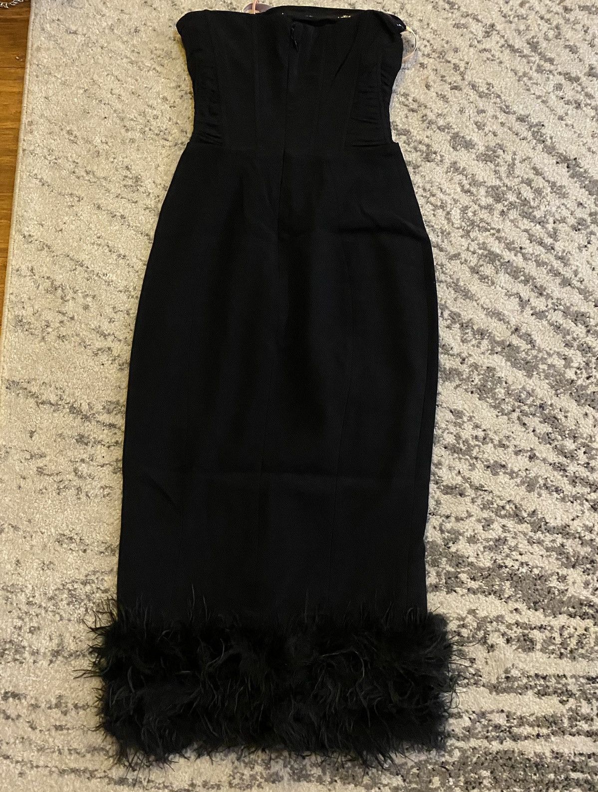 House of CB Fionula Strapless Feather Hem Midi Dress
